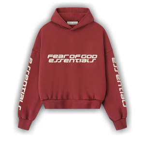 Fear of God Essentials Cropped Relaxed Hoodie 'Crimson'