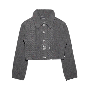 Enfants Riches Déprimés Collared Cropped Tweed Cardigan 'Grey'