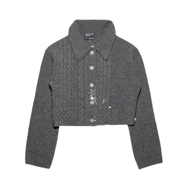 Enfants Riches Déprimés Collared Cropped Tweed Cardigan 'Grey'