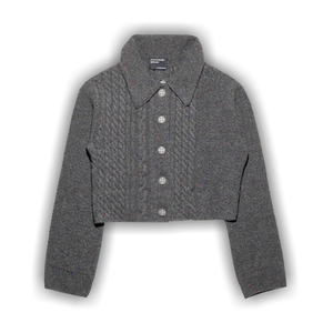 Enfants Riches Déprimés Collared Cropped Tweed Cardigan 'Grey'