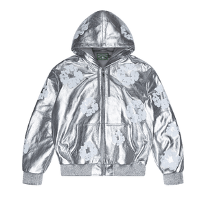 Denim Tears Leather Cotton Wreath Zip Hoodie 'Silver'