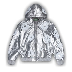 Denim Tears Leather Cotton Wreath Zip Hoodie 'Silver'
