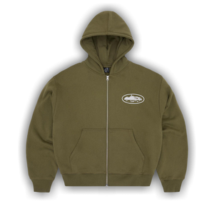 Corteiz Island Puff Print Zip Hoodie 'Olive'