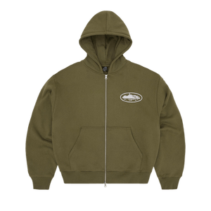 Corteiz Island Puff Print Zip Hoodie 'Olive'
