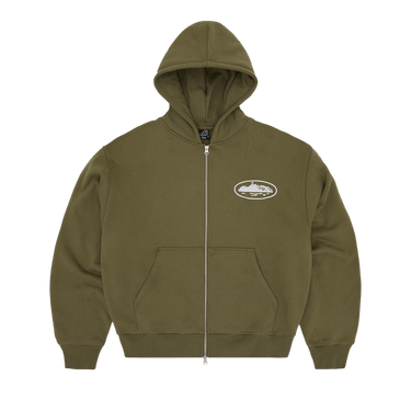 Corteiz Island Puff Print Zip Hoodie 'Olive'