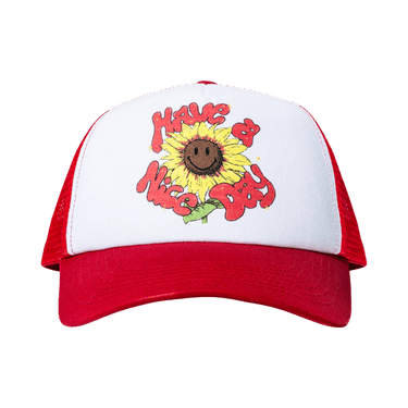 Market Smiley Sunflower Trucker Hat 'Red/White'