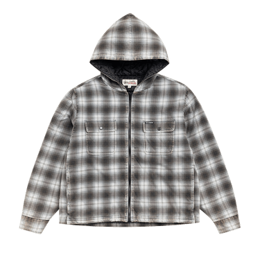 Stussy Zip Hooded Plaid Shirt 'Charcoal'