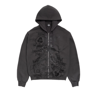 Stussy Skulls Zip Hoodie Pigment Dyed 'Faded Black'