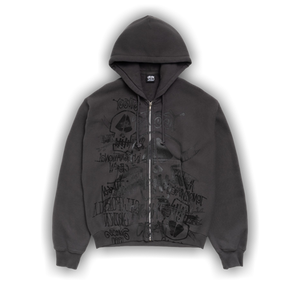 Stussy Skulls Zip Hoodie Pigment Dyed 'Faded Black'