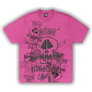 Stussy Skulls Tee Pigment Dyed 'Berry'