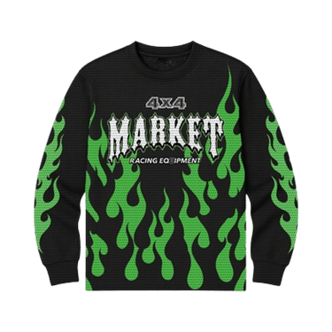 Market Toxic Flames Long-Sleeve Mesh Top 'Black/Green'