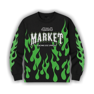 Market Toxic Flames Long-Sleeve Mesh Top 'Black/Green'