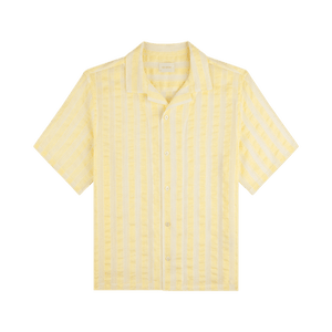 Aimé Leon Dore Linen Blend Striped Camp Shirt 'White/Yellow Stripe'