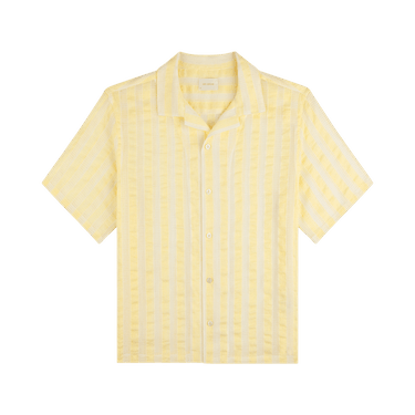 Aimé Leon Dore Linen Blend Striped Camp Shirt 'White/Yellow Stripe'