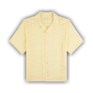 Aimé Leon Dore Linen Blend Striped Camp Shirt 'White/Yellow Stripe'