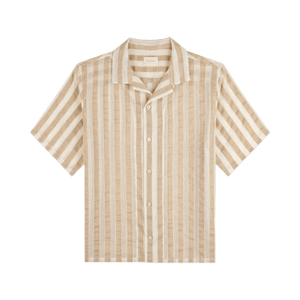 Aimé Leon Dore Linen Blend Striped Camp Shirt 'Khaki/White Stripe'