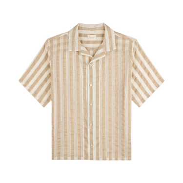 Aimé Leon Dore Linen Blend Striped Camp Shirt 'Khaki/White Stripe'