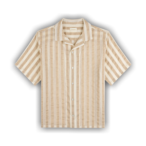 Aimé Leon Dore Linen Blend Striped Camp Shirt 'Khaki/White Stripe'
