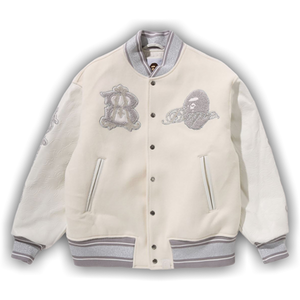 BAPE Camo Logo Wool Varsity Jacket 'White'