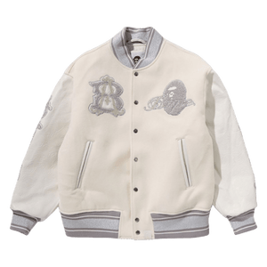 BAPE Camo Logo Wool Varsity Jacket 'White'