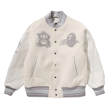 BAPE Camo Logo Wool Varsity Jacket 'White'
