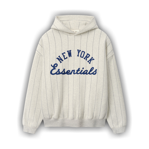 Fear of God Essentials Mets Sport Hoodie 'Oatmeal Heather w/ Dark Sapphire Pinstripes'