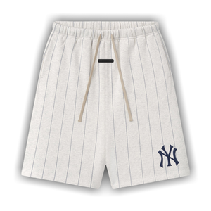 Fear of God Essentials Yankees 90's Sweatshort 'Oatmeal Heather W Dark Sapphire Pinstripes'