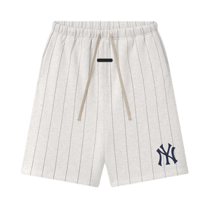 Fear of God Essentials Yankees 90's Sweatshort 'Oatmeal Heather W Dark Sapphire Pinstripes'