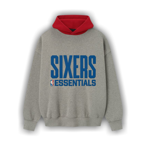 Fear of God Essentials Sixers Sport Hoodie 'Concrete Heather/ Red'