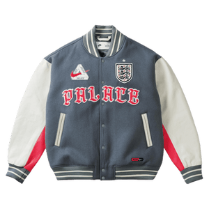 Palace x Nike England Varsity Jacket 'Cool Grey/White/Bright Crimson'