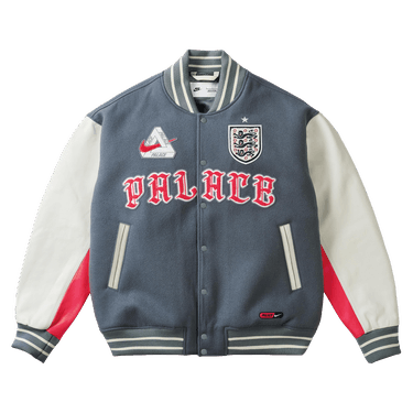 Palace x Nike England Varsity Jacket 'Cool Grey/White/Bright Crimson'