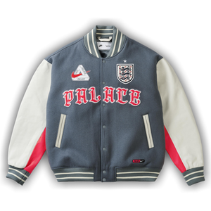 Palace x Nike England Varsity Jacket 'Cool Grey/White/Bright Crimson'