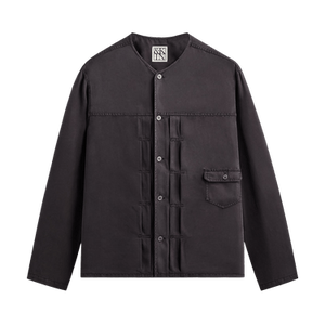 Kith &Kin Garment Dyed Silk Collarless Yardley Shirt 'Phantom Grey'