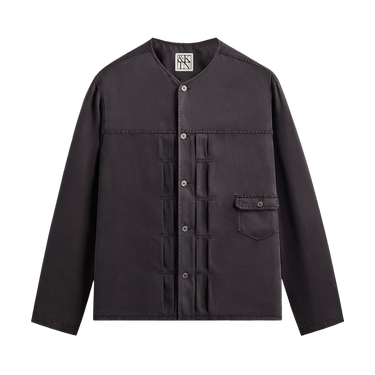 Kith &Kin Garment Dyed Silk Collarless Yardley Shirt 'Phantom Grey'