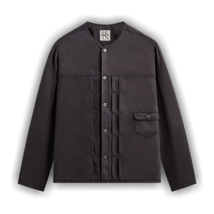 Kith &Kin Garment Dyed Silk Collarless Yardley Shirt 'Phantom Grey'