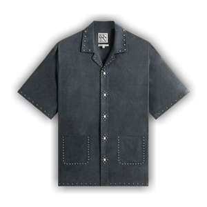 Kith &Kin Studded Cupro Linen Sawyer Shirt 'Somber'