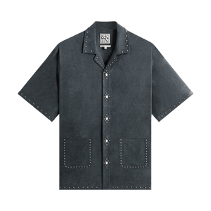 Kith &Kin Studded Cupro Linen Sawyer Shirt 'Somber'