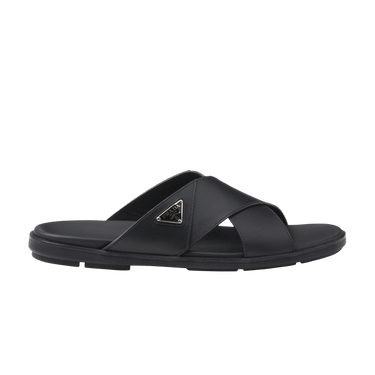 Prada Leather Criss Cross Slide 'Black'