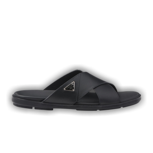 Prada Leather Criss Cross Slide 'Black'