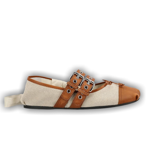 Miu Miu Wmns Canvas Ballerinas 'Beige Tobacco'