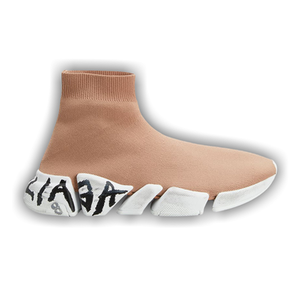 Balenciaga Wmns Speed 2 Graffiti Sock Bootie 'Dark Beige White Black'