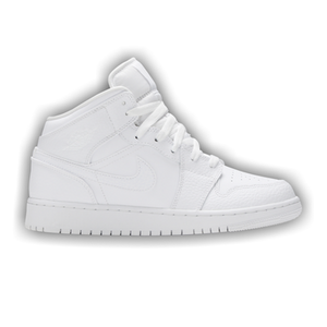 Air Jordan 1 Mid GS 'Triple White Tumbled Leather' 2020