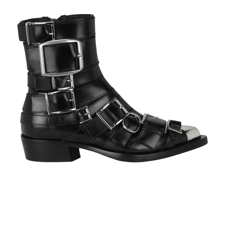 Alexander McQueen Wmns Strappy Punk Ankle Boot 'Black Silver' 718853 WHSWD 1081