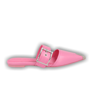 Alexander McQueen Wmns Buckle Leather Mule 'Sugar Pink Silver'
