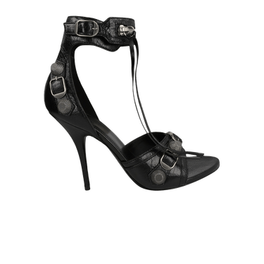Balenciaga Wmns Cagole Leather Sandal 'Black Silver'