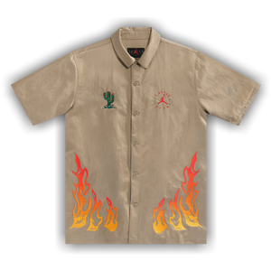 Cactus Jack by Travis Scott x Jordan Button Down Shirt 'Khaki/University Red'