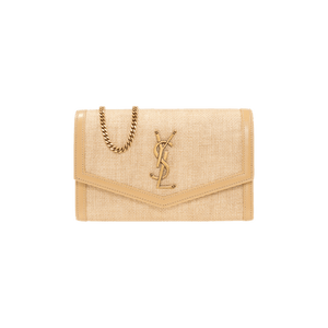 Saint Laurent Uptown Raffia Wallet On Chain 'Natural Beige'