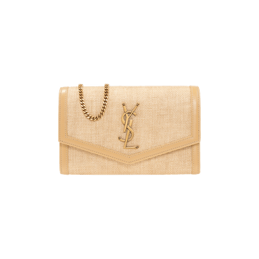 Saint Laurent Uptown Raffia Wallet On Chain 'Natural Beige'