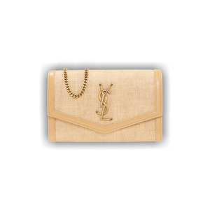Saint Laurent Uptown Raffia Wallet On Chain 'Natural Beige'