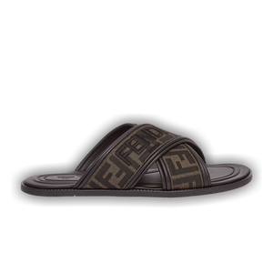 Fendi FF Motif Fabric Slide 'Embroidered Logo - Tobacco'